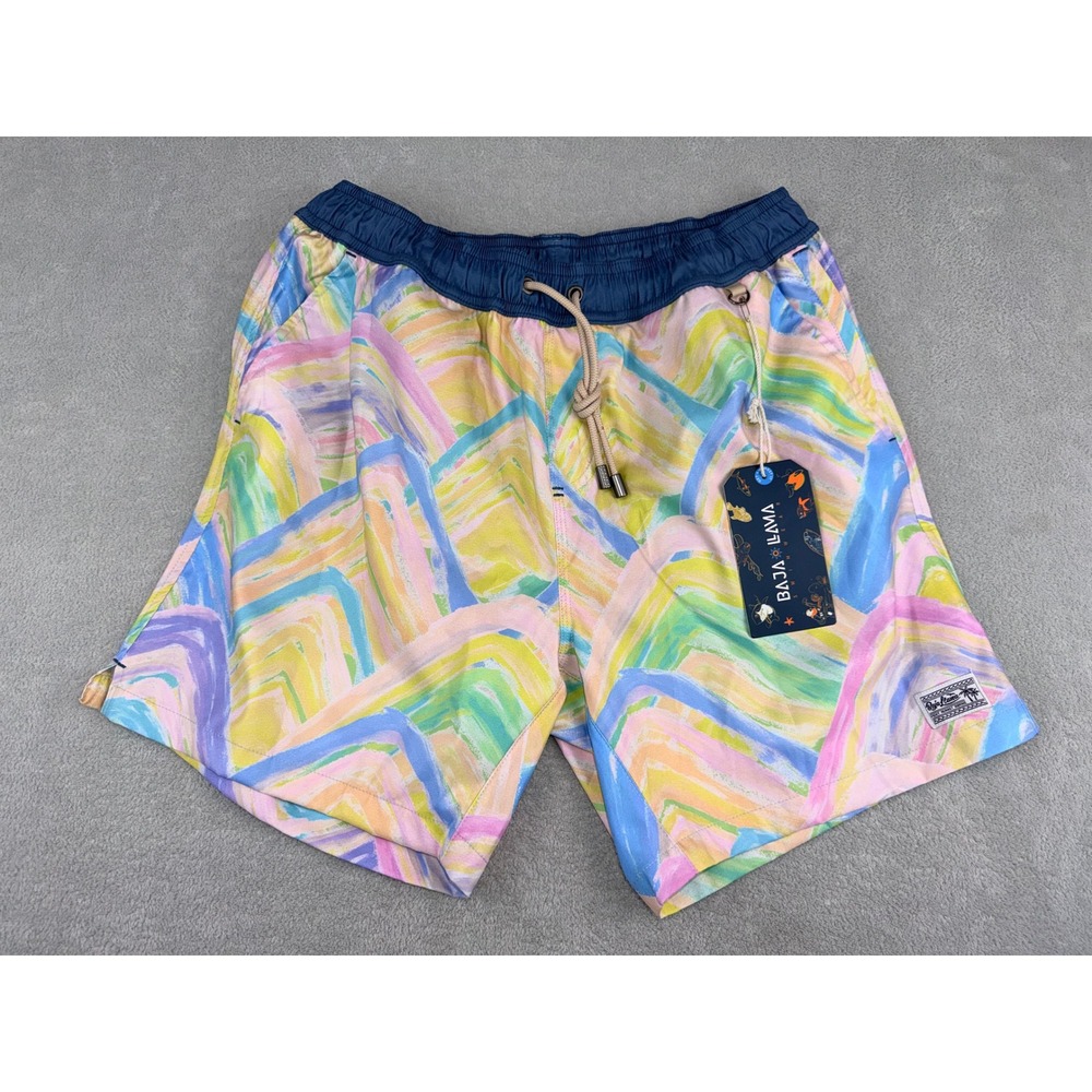 Baja Llama Neptune Swim Trunks Rainbow Mountains‎ Pastel Abstract Mens Large NEW
